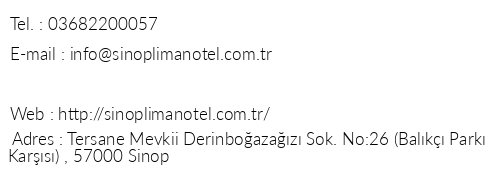 Sinop Liman Otel telefon numaralar, faks, e-mail, posta adresi ve iletiim bilgileri